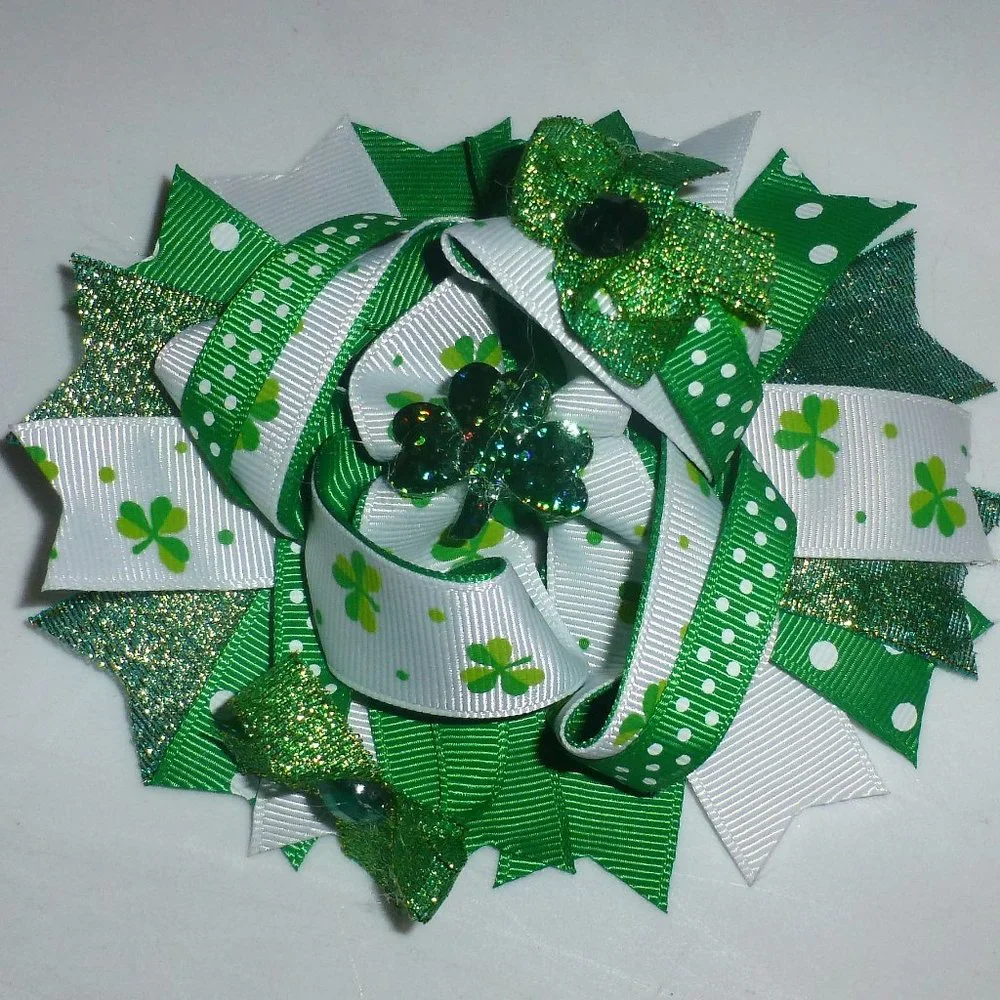 St Patrick's Day Shamrock Girls 5-Inch Hair Bow Clip